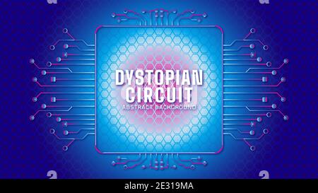 Cyberpunk Circuit With Hexagonal Geometric Pattern. Electronic Tree Shape with Square Frame Vector Illustration. Dystopian Abstract Background Design Stock Vector