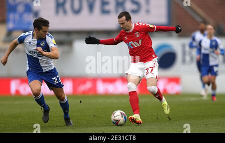 Charlton Athletic's Liam Millar (right) in action with Bristol Rovers' Josh Hare (left) during the Sky Bet League One match at The Memorial Stadium, Bristol. Stock Photo
