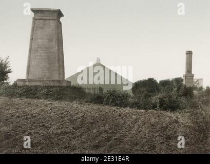 Vintage 19th century photograph: Battle of Waterloo monument, Belgium. The Lion's Mound is a large conical artificial hill located in the municipality of Braine-l'Alleud, Belgium. Stock Photo