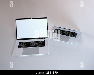 Realistic Laptop Mockup Template Scene Stock Photo