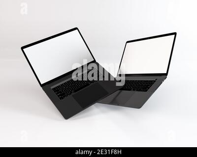 Realistic Laptop Mockup Template Scene Stock Photo