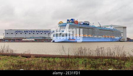 Odyssey of the Seas at final assembly at the Meyer Shipyard in Papenburg