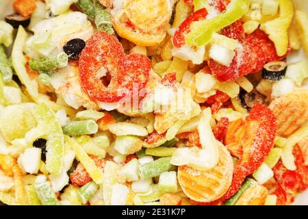 Assortment of frozen colorful mixed vegetables ,close up Stock Photo