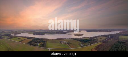 An aerial view of a large lake in Skanderborg, Denmark Stock Photo