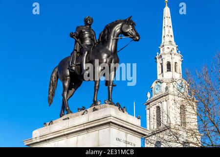 Equestrian statue of King George IV by Sir Francis Legatt Chantrey in Trafalgar Square, London Stock Photo