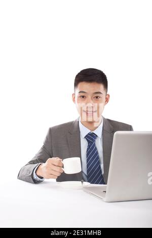Portrait of young Businessman drinking coffee,portrait high quality photo Stock Photo