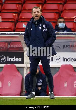 Millwall manager Gary Rowett during the Sky Bet Championship match at the City Ground, Nottingham. Stock Photo