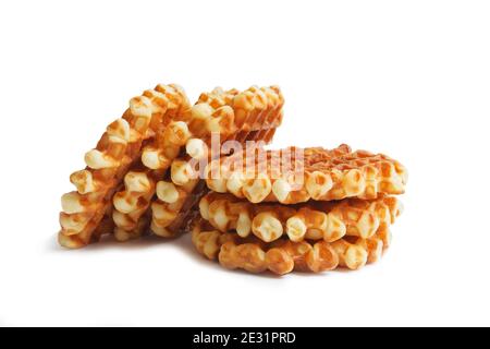Stack of soft round waffles isolated on white background with shadow Stock Photo