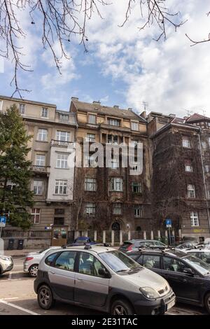 Zagreb, Croatia-January 1st, 2021: Beautiful, old, traditional Zagreb city houses, overgrown in ivy Stock Photo