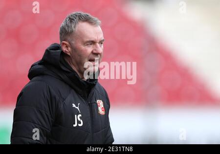 Swindon Town manager John Sheridan during the Sky Bet League One match at The County Ground, Swindon. Stock Photo