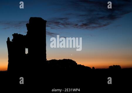 Night in Spain near an old abandoned castle Stock Photo