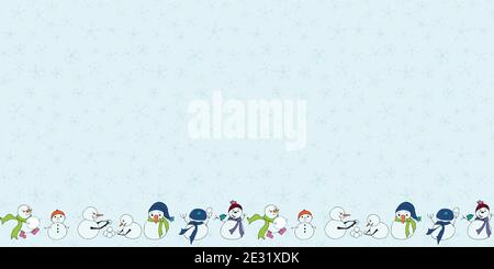 Snowman border with flakes colorful seamless vector border surface pattern design Stock Vector