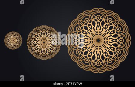 Luxury ornamental mandala design background in black and golden color combination. Stock Vector