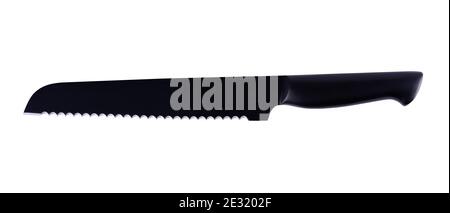 Professional isolated kitchen knife on a white background. Kitchen bread knife. Stock Photo