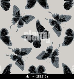 Seamless pattern with hand drawn stylized blue emperor, menelaus blue morpho, blue morpho Stock Vector