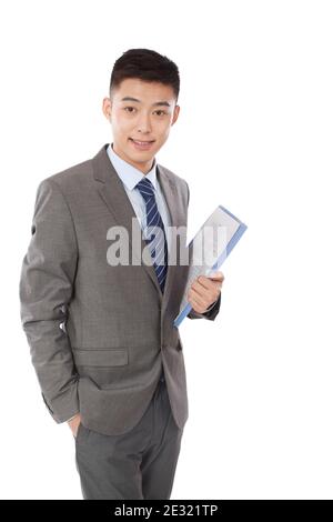 Portrait of young bisiness man holding folder high quality photo Stock Photo