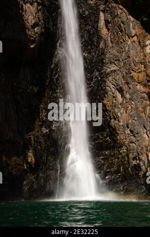 Lower part of the Vazra Sakla Waterfall splashing over rocks into a pool at Virdi, Karnataka, India Stock Photo