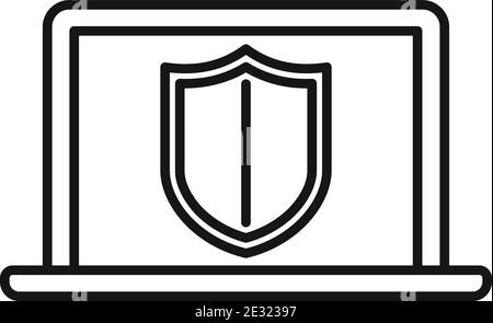 Secured laptop icon, outline style Stock Vector