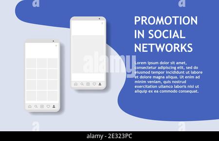 Mockup carousel interface post on trendy yellow background. Web app ui display template. App screens and icons. Phone with empty screen. Vector Stock Vector