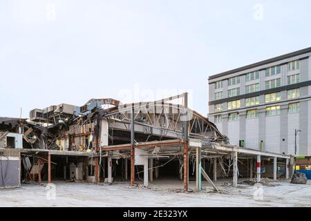 Former auto dealership undergoing demolition in the West Loop Stock Photo