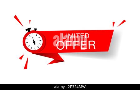 Sale discount icons. Special offer price signs. Limited offer. Red tag with clock. Vector illustration. Stock Vector