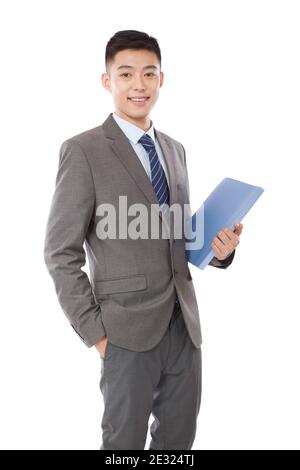 Portrait of young bisiness man holding folder high quality photo Stock Photo