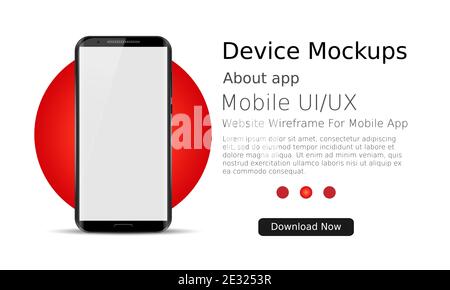Smartphone blank screen, phone mockup with red circle. Device model. Modern template for infographics or presentation UI/UX design interface. Vector Stock Vector