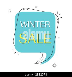 Template of square banner with rounded corners on the leg for winter sale. Blue tag with special offer for purchase, strokes and elements. Vector Stock Vector