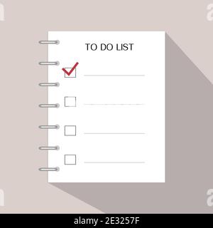 To do list. Checklist with flat shadow on background. Note for writes a motivational plan. Empty blank. Vector flat illustration. Stock Vector