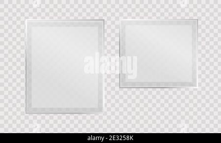 Mockup glass display. Plastic frame of empty photo. Frame template isolated on transparent background. Vector illustration Stock Vector