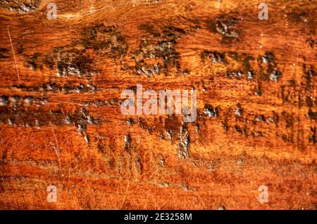 Background made of solid, aged wooden planks in brown-red color. Stock Photo