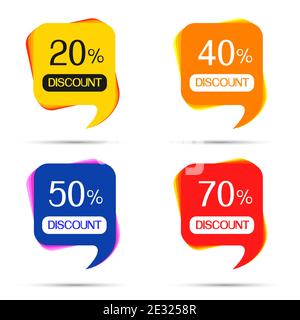 Special offer price signs. Banner badges, various colors. Sale discount icons. 20,40,50, 70 percent off reduction symbols.  Price tag. Vector bubbles Stock Vector