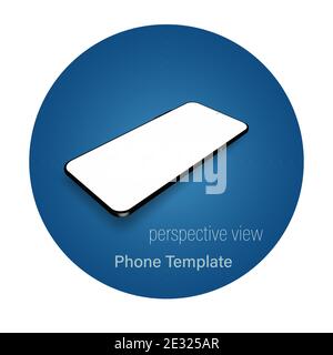 Mobile phone 3d template with blank screen. Modern isometric design mock up with blue circle. Vector illustration for web design, presentation. Stock Vector