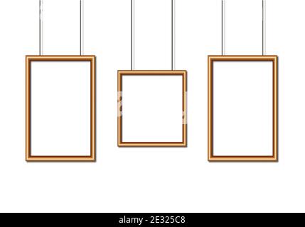 Set of golden photo frames in mock up style. Isolated blank for photo. Empty photo card on white background. Vector isolated illustration. Stock Vector
