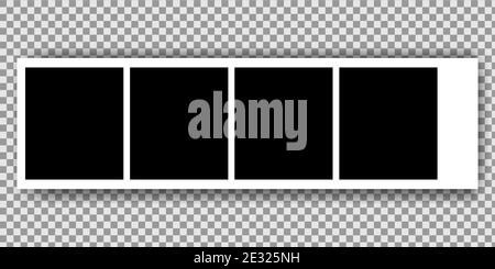 Realistic photo frames in mockup style. Isolated blank for photo on transparent background. Empty 4 photo card. Horizontal vector illustartion. Stock Vector