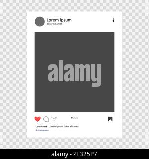 Mock up photo frame for social media post. Smartphone interface screen on transparent background. Social network post. Isolated vector illustration. Stock Vector