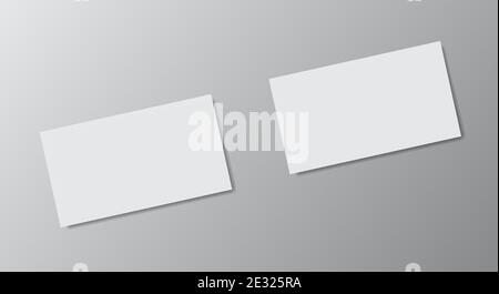 Two white business cards on background in space. White empty paper. Vector illustration on grey background. 3d template for design with shadow. Stock Vector