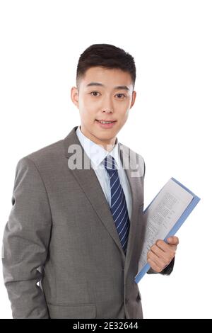 Portrait of young bisiness man holding folder high quality photo Stock Photo
