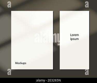 Mockup of paper sheets for business concept. Shadow overlay window effect. Template with sunlight. Isolated vector illustration on background. Stock Vector