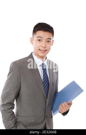 Portrait of young bisiness man holding folder high quality photo Stock Photo