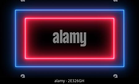 Sign in neon style. Popular abstract rectangle with neon blue red spectrum lines. Stock Photo