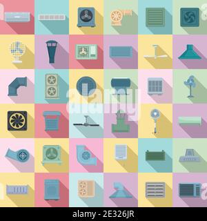 Ventilation icons set, flat style Stock Vector