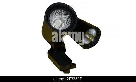 Modern LED lamp, spot light isolated on white background, black interior spotlight. Stock Photo