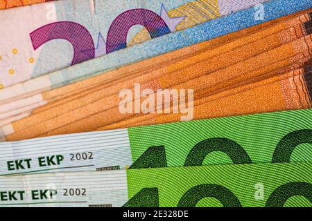 Close up macro detail of EURO money banknotes, detail photo of EURO currency, money concept Stock Photo