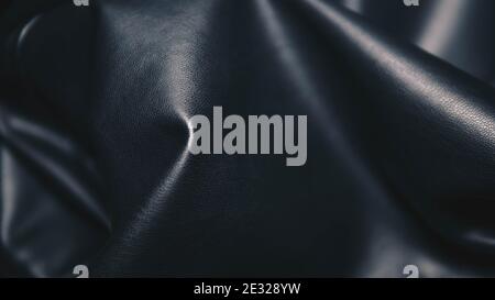Geometric background from genuine leather, textile, place for text on a dark background. Black skin. Stock Photo