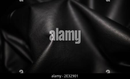 Leather fabric is dark brown, wrinkled leather close-up. Textile background. Stock Photo