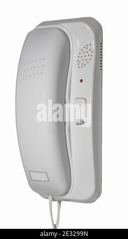 Intercom with telephone receiver isolated on white background, home telephone, radio signal. Place for an inscription on the telephone receiver. Stock Photo