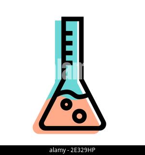 Glass flask with a chemical solution. Element for laboratories, science and education. Vector icon on white background. Stock Vector