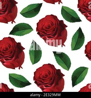 Red rose romantic seamless pattern. Stock Vector