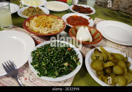 Selection of tasty middle eastern dishes Stock Photo